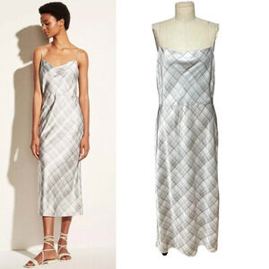 Vince Hazy Sleeveless Dress Powder Blue Gray Plaid Cowl Neck‎ Slip Size 8